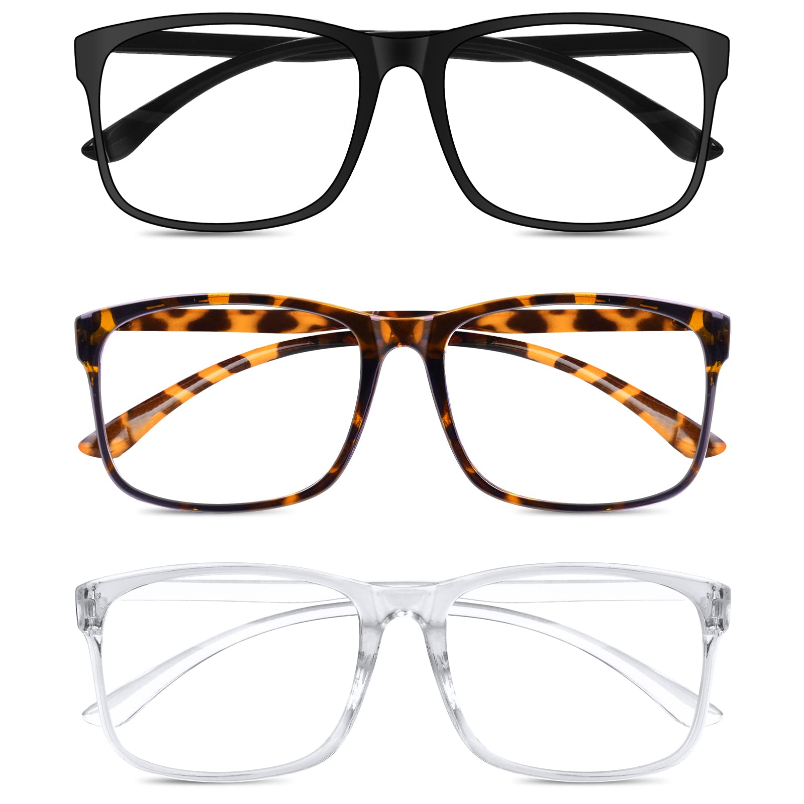 AOOWU Blue Light Blocking Glasses, 3 Pack Lightweight Computer Glasses, Anti Glare Anti Eyestrain Eyeglasses with Blue Light Filter, Clear Lens Anti Blue Light Reading Glasses for Women Men