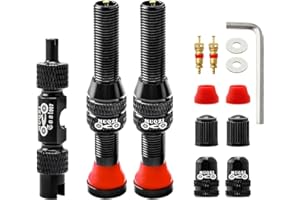 MUQZI Tubeless Schrader Valve Stems Kits - Alloy Bike Tubeless Tire Valve Stems for MTB and Road Bike with Removal Tool - Color Options