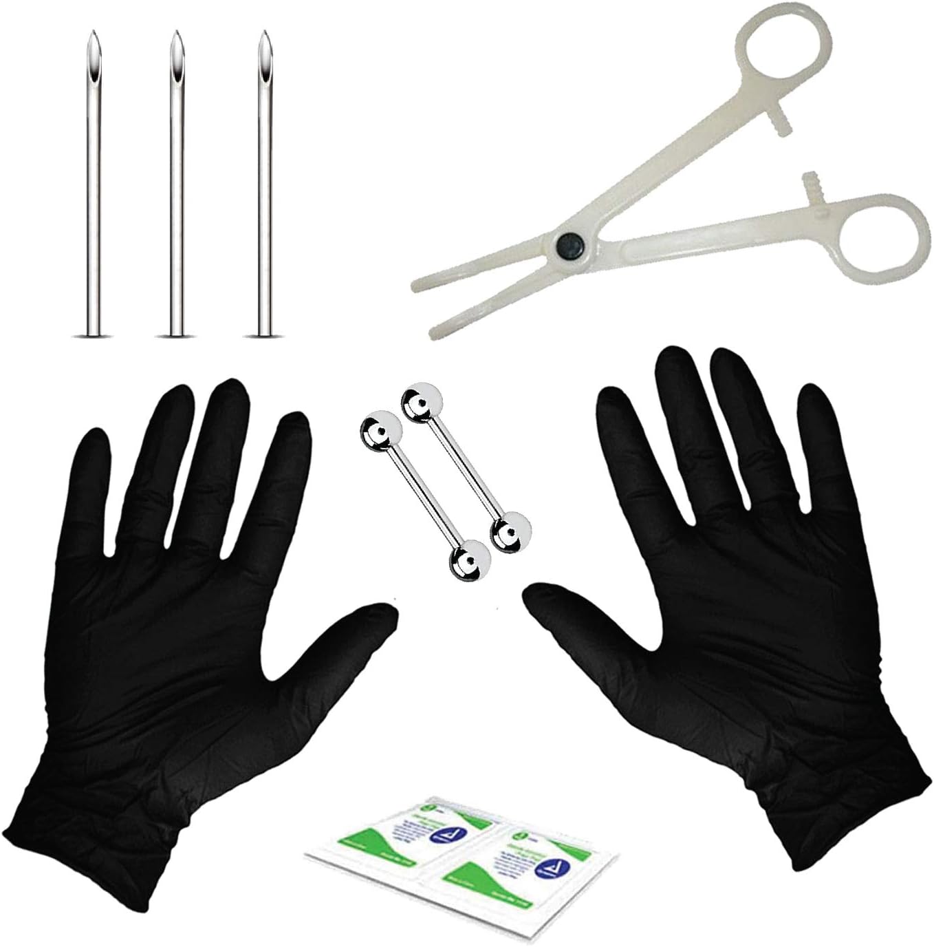 10PC Professional Piercing Kit Straight Barbell Tongue Nipple 14G Steel Body Jewelry