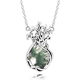 PARYFO Moss Agate Necklace for Women 925 Sterling Silver Hypoallergenic Teardrop Pendant Jewelry Gift for Women