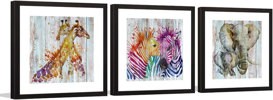 Giraffe Colourful wall art printed on canvas 22/'/' X 16/" solid frame