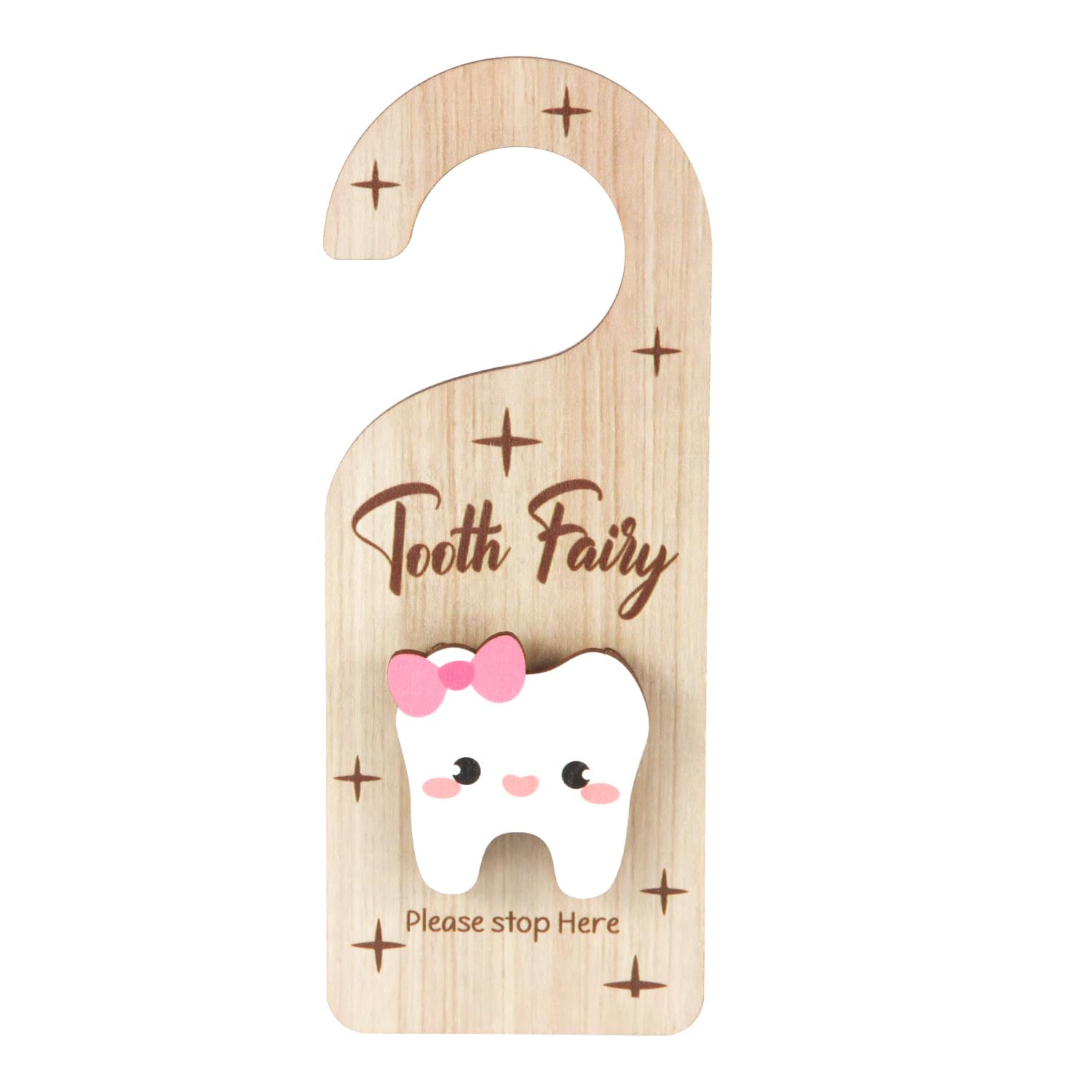 Tooth Door Hanger, Wooden 3D Lost Tooth Keepsake Box with Money Holder Tooth Holder Hanging for Kids Tooth Fairy Accessories Encourage Gift for Room Decor (Girls Style)