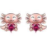 925 Sterling Silver Axolotl Stud Earrings for Women 1-12 Month Birthstone Adorable Axolotl Ear Stud Cute Animal Birthday Jewelry Gifts