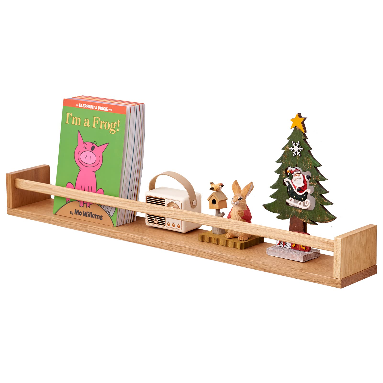 TREOAKWIS Solid Oak Floating Shelf for Wall, Wooden Wall-Mounted Display Ledge for Nursery Book, Living Room, Bedroom Decor (Natural, 80 cm)