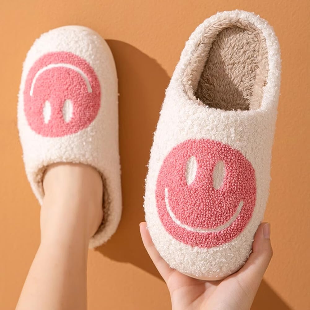 dubuto Smile Face Slippers for Girls Boys, Cute Soft Plush Anti-slip House Kids Girls Slippers with Memory Foam Warm Cartoon Happy face Shoes for Indoor Outdoor