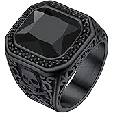 Richsteel Skull Black Onyx Ring for Men Retro X Bone Thumb Band Ring Punk Jewelry Custom Gift for him (Personalized Red/Blue/Green Stone)