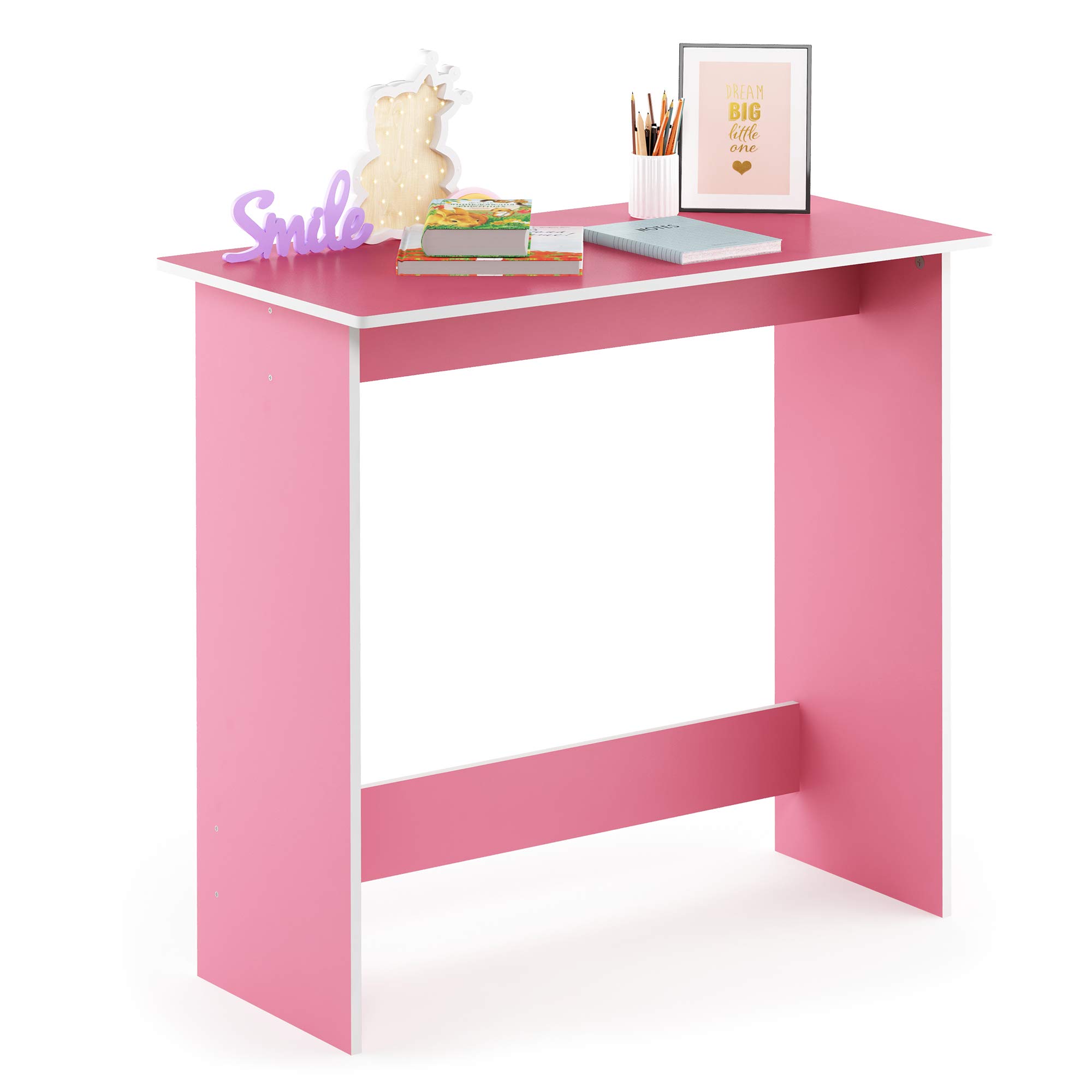 Furinno SIMPLISTIC Small Desk, Gaming Desk, Computer Desk, Office Desk for Home Office, Bedroom, Study Room, Dorm, Pink