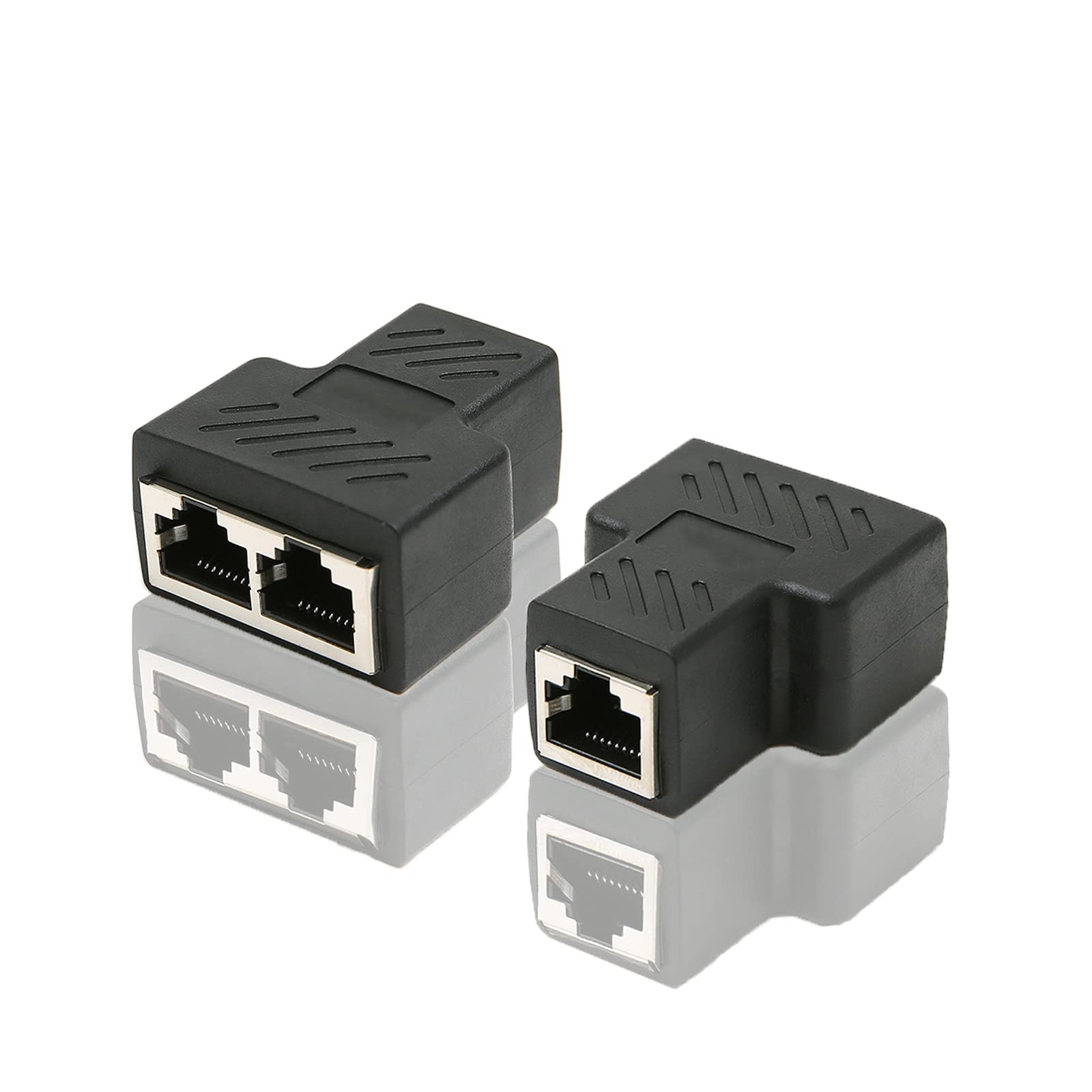HUACAM HCM72 Ethernet Splitter 1 to 2 High Speed, RJ45 1 Female to 2 Port Female Adapter,RJ45 Connector, LAN cable Adapter, RJ45 Coupler for Cat7 Cat6 Cat5 Cat5e LAN Splitter Ethernet,2 Pack Black