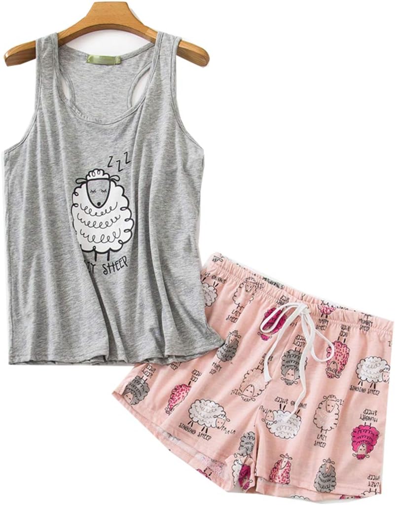 PNAEONG Women Cotton Sleepwear Short Sets Tank&Short Pajamas Sets