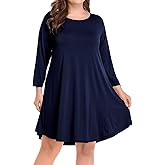 BELAROI Womens Fall Dresses 3/4 Sleeve Plus Size Casual Swing Loose Tunic Dress with Pockets