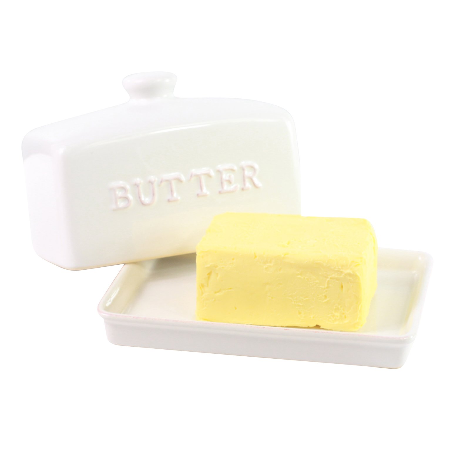 GOLDBEARUK Traditional Butter Dish White Ceramic Classic 2 Piece Design