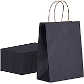 METAPRINT 100 Pack Medium 8x4.5x10.8 Inch Blue Kraft Paper Bag with Handles Bulk, Gift Bags, Craft Grocery Shopping Retail Party Favors Wedding Bags Sacks