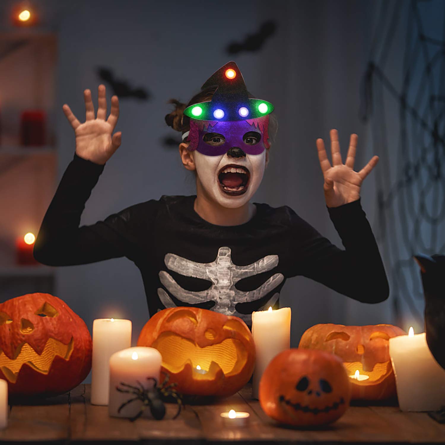 LED Halloween Masks for Kids,Aniwon 6PCS Pumpkin Pirate Witch Felt Cosplay Mask Childen Masquerade Mask Dress Up Costume Accessory for Party Favors Supplies