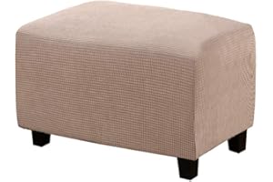 VIENLOVE Rectangle Ottoman Slipcover Polyester Blend Footstool Protector Covers Stretch with Elastic Bottom Feature Textured Machine Washable Jacquard Fabric (Beige, Large Size)