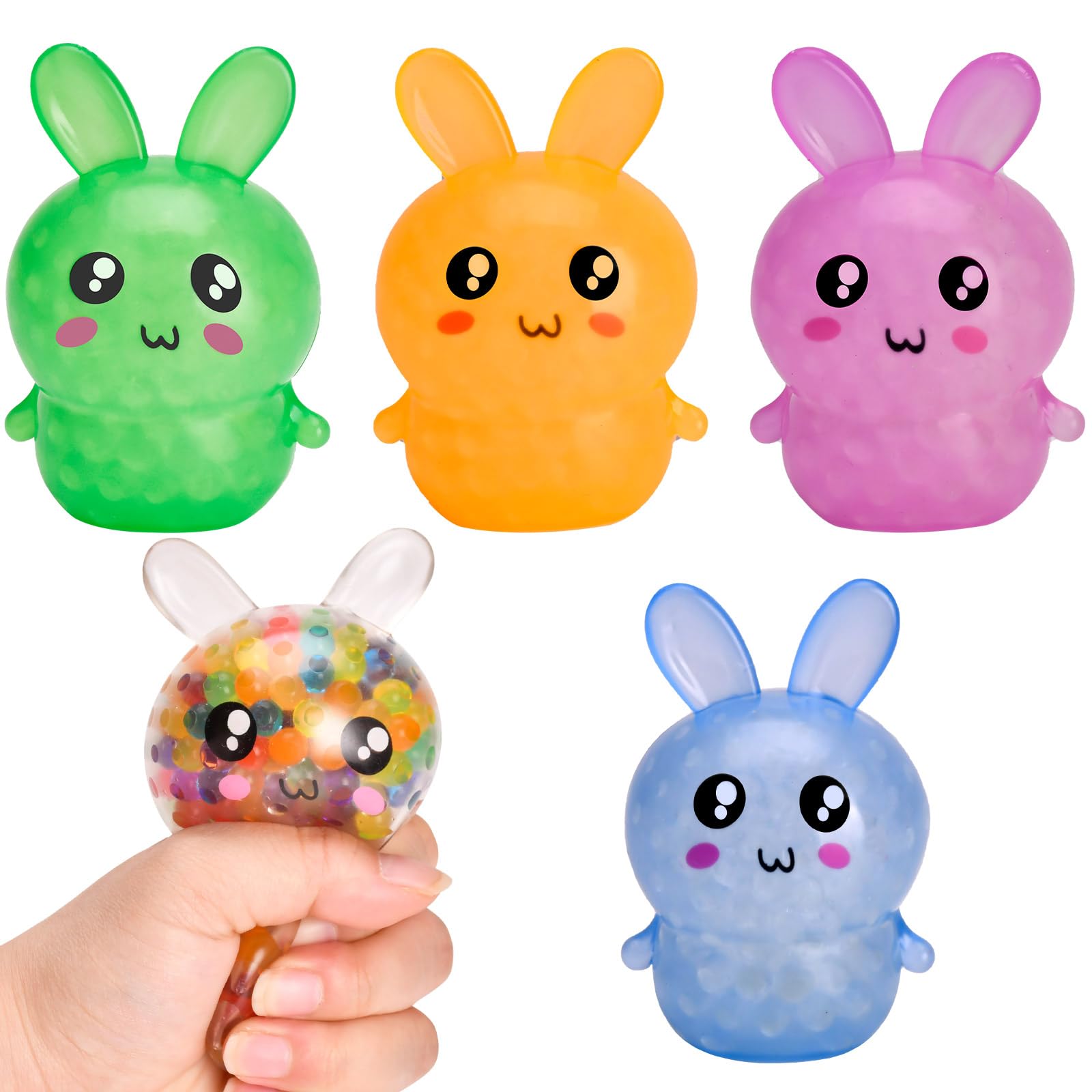 Easter Basket Stuffers for Teens Adults: 5 Pack Squishy Bunny Stress Balls - Easter Gifts Basket Essentials - Stress Relief Fidget Balls - Novelty Ideas Gifts