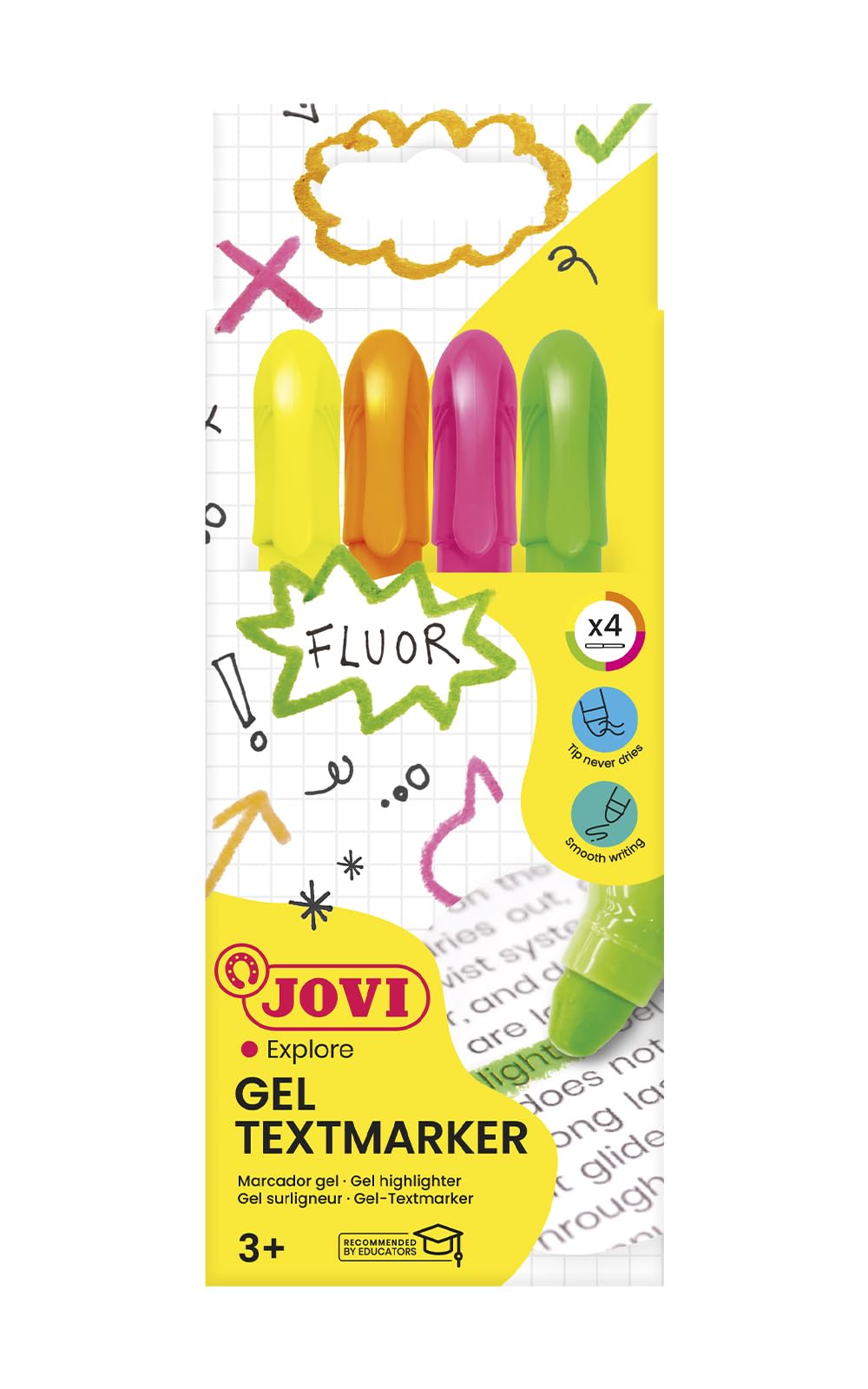 Jovi – Case with 4 Gel Highlighters in 4 Assorted Colours, bible Highlighters, No bleed, No drying (1810)