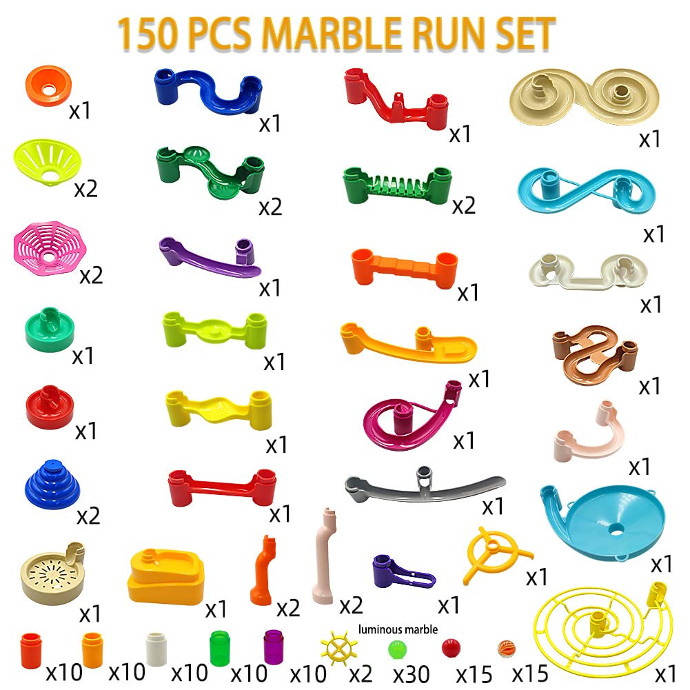 DSHMIXIA Marble Run for Kids Ages 3-4 5-8 150pcs Sturdy Building Toys Kids Games Marbles Run Track Amazing Fun Boys Girls Gifts (Standard)