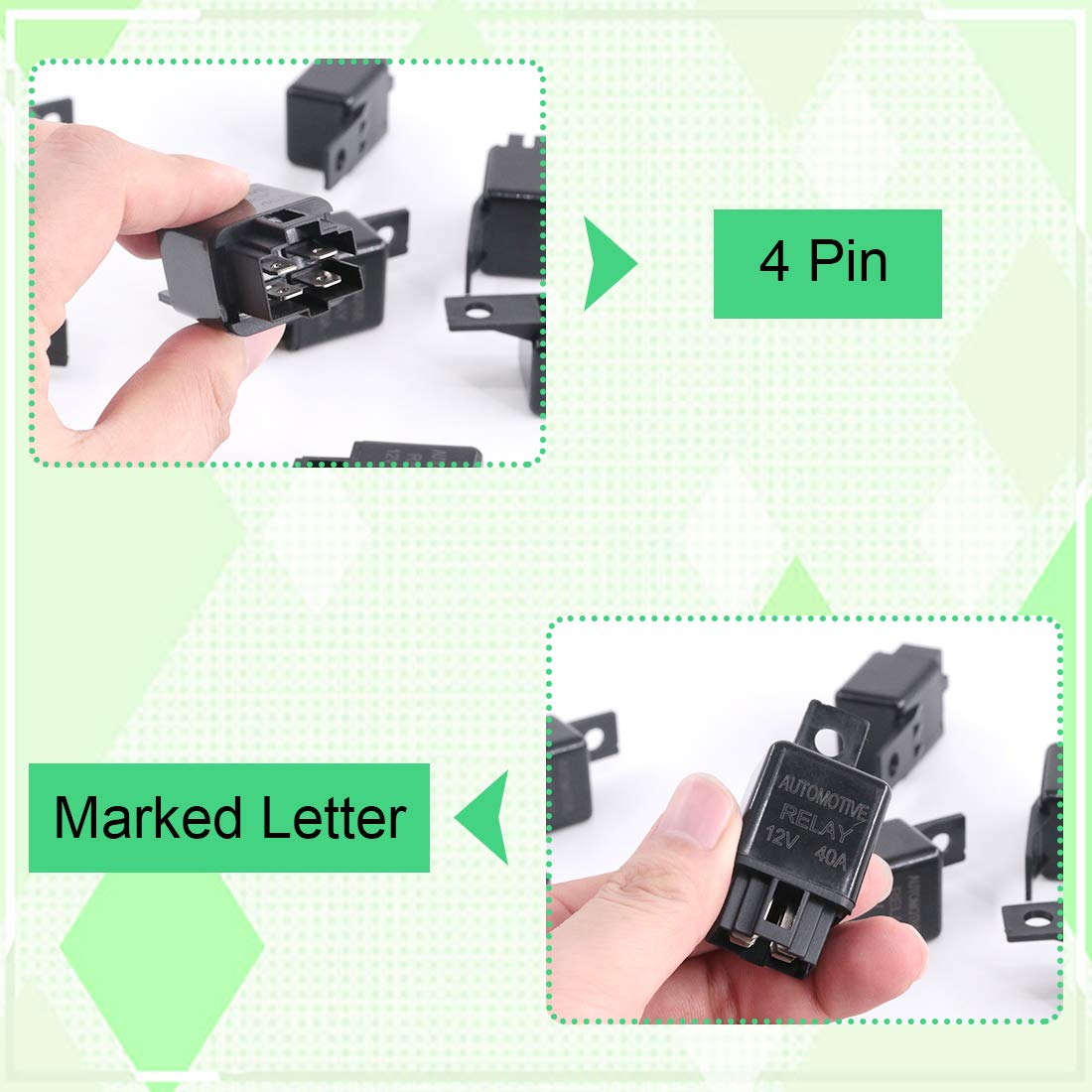 Keadic 10Pcs 4 Pin SPDT Relay DC 12V 40A for Installing Lights on Car Motor, Black