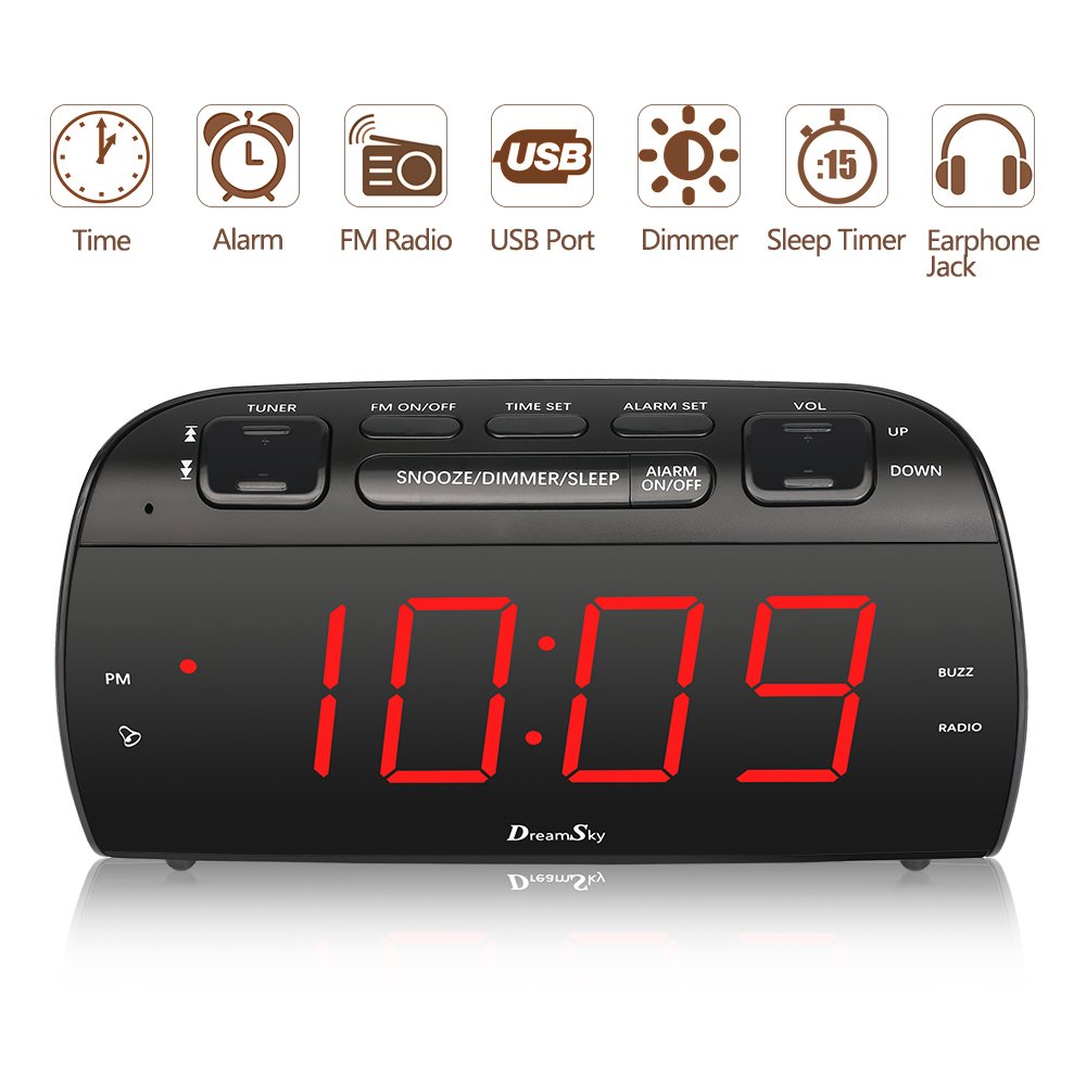 DreamSky Digital Alarm Clock Radio with USB Charging Port and FM Radios