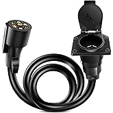 Nilight - 50050R 7-Way Trailer Plug Socket Extension Cable 3FT Long 10-14 AWG Double-Prong Copper Terminals/Wires for 7-Blade Trailer Wiring Connector Cord, 2 Years Warranty
