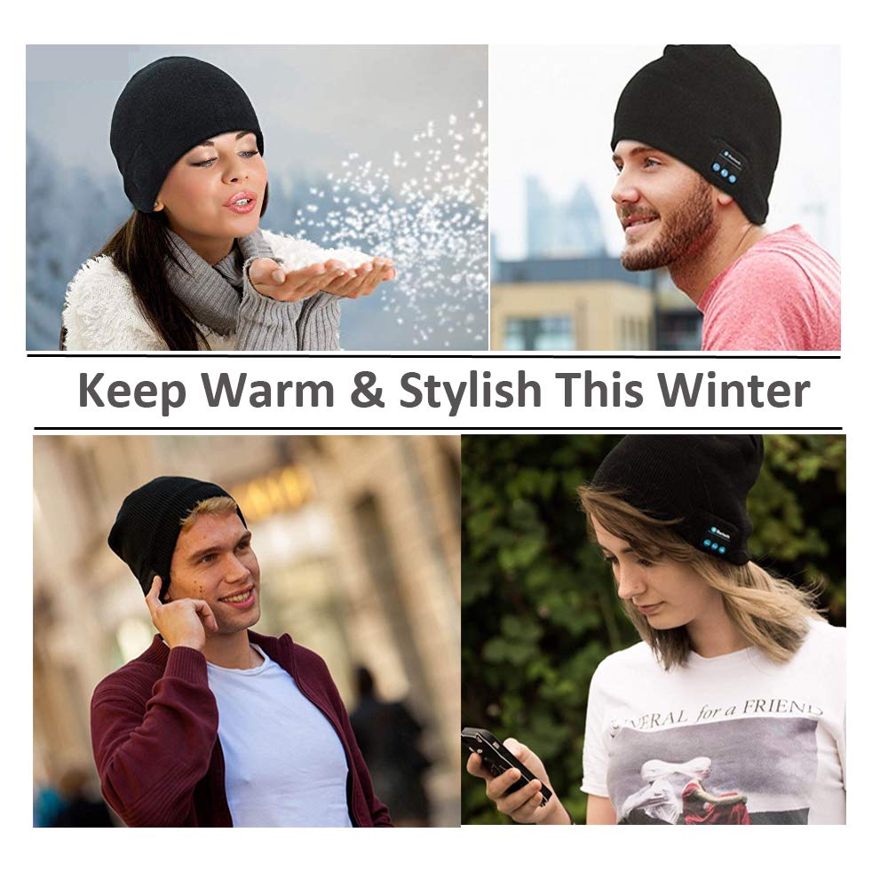 Upgraded Bluetooth Beanie Hat Wireless Headset Headphones Winter Music Speaker Hat Knit Running Cap with Stereo Speakers & Mic Unique Christmas Tech Gifts for Men Women Teens Boys Girls Stocking Stuff