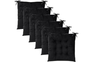 MISSSOUL 6 Pack Square Seat Cushion Chair Pads for Kitchen Dining Chairs, Soft Comfort Velvet Chair Mat Pillow Cushions with Ties for Office Desk Living Room Tatami 15.5", Black