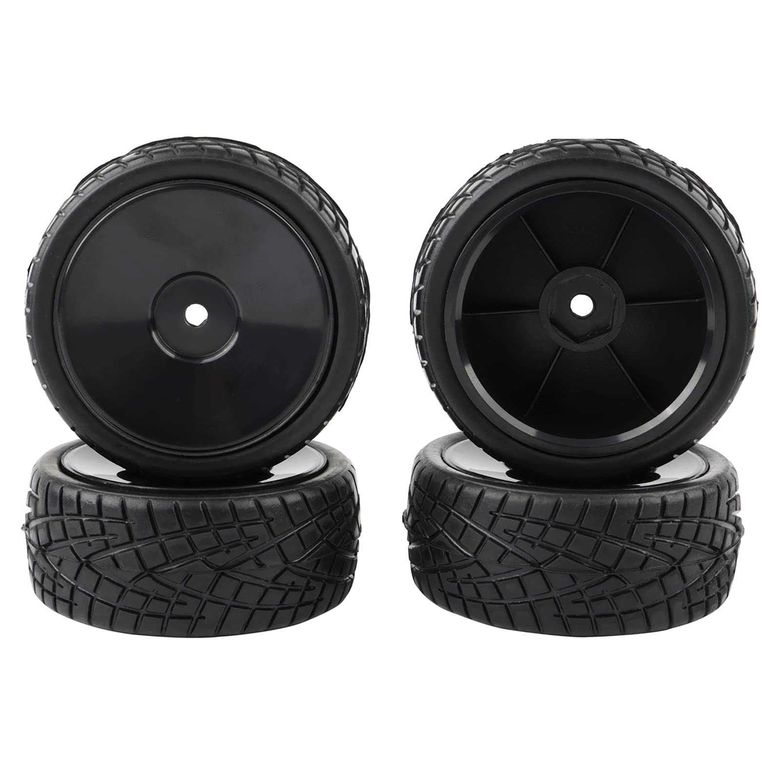 Pxyelec 4PCS 1:10 On Road RC Tires 12mm Hub Wheel Rims Concentric Hard Dish for Touring Racing Cars, Black