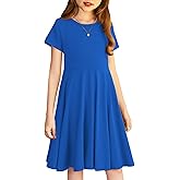 Arshiner Girl's Summer Dresses Short Sleeve Casual Holiday Skater Twirl Dress with Pockets