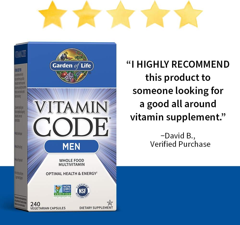 Garden of Life Vitamin Code Whole Food Multivitamin for Men - 240 Capsules, Vitamins for Men, Fruit Veggie Blend and Probiotics for Energy, Heart, Prostate Health, Vegetarian Mens Multivitamins: Health & Personal Care