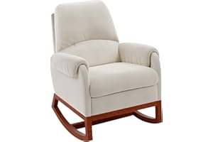 Dolonm Velvet Rocking Chair Mid-Century Modern Nursery Rocking Armchair Upholstered Tall Back Accent Glider Rocker for Living Room, Beige