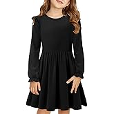 Yoklass Girls Long Sleeve Dress Casual A Line Ruffle Twirly Skater Dresses 4-13 Years