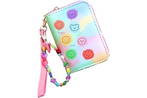 AACKS Girls Happy Smile Coin Purse Happy Face Wallet Tie Dye Small Wallet Kids Wallet with Beaded Wristlet Mini Coin Pouches with Strap Preppy Wallet