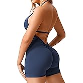 YEOREO Workout Jumpsuits Women Tummy Control Taylor V Neck Romper One Piece Sexy Backless Scrunch Butt Bodysuit