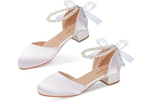 ORTHOSHOES Flower Girls Dress Shoes,Girls Dress Shoes - Closed Toe Heels with Pearl Adjustable Strap for Parties and Schools