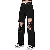 Floerns Girls Cut Out Ripped Wide Leg Jeans High Waisted Distressed Denim Pants