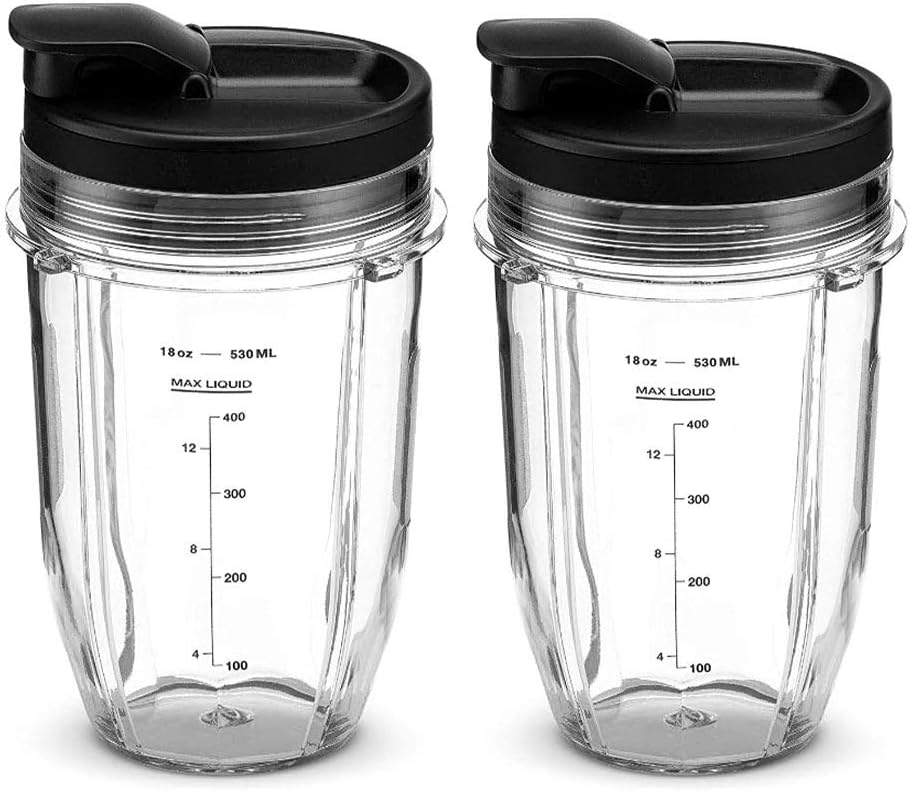 PTINBG Nutri Ninja 18OZ Blender Cups with Sip & Seal Lids, Ninja Blender Replacement Parts Compatible with BL480, BL490, BL640, BL680 for Nutri Ninja Auto IQ Series Blenders (Pack of 2)