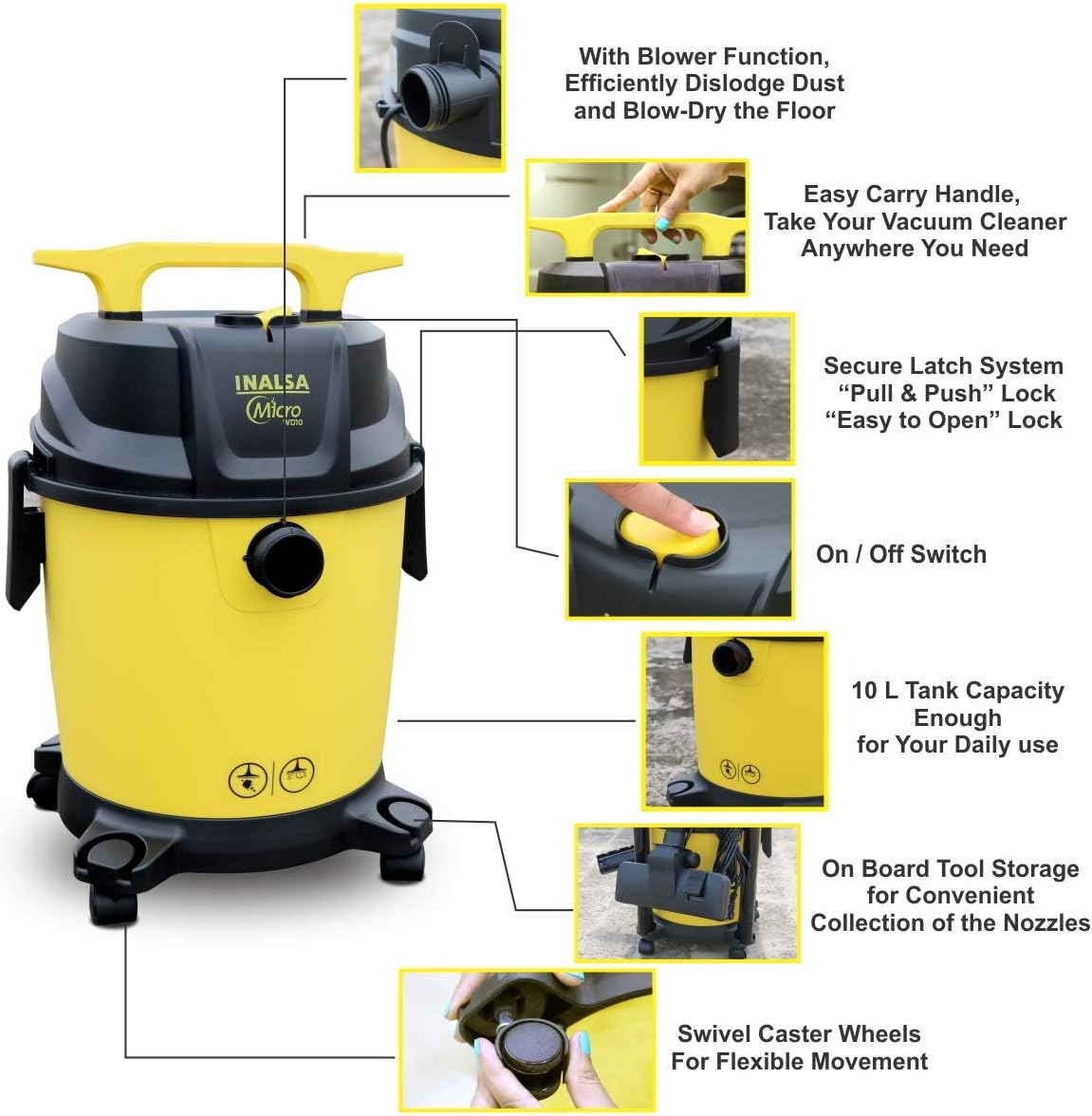 Inalsa Vacuum Cleaner Wet and Dry Micro WD10