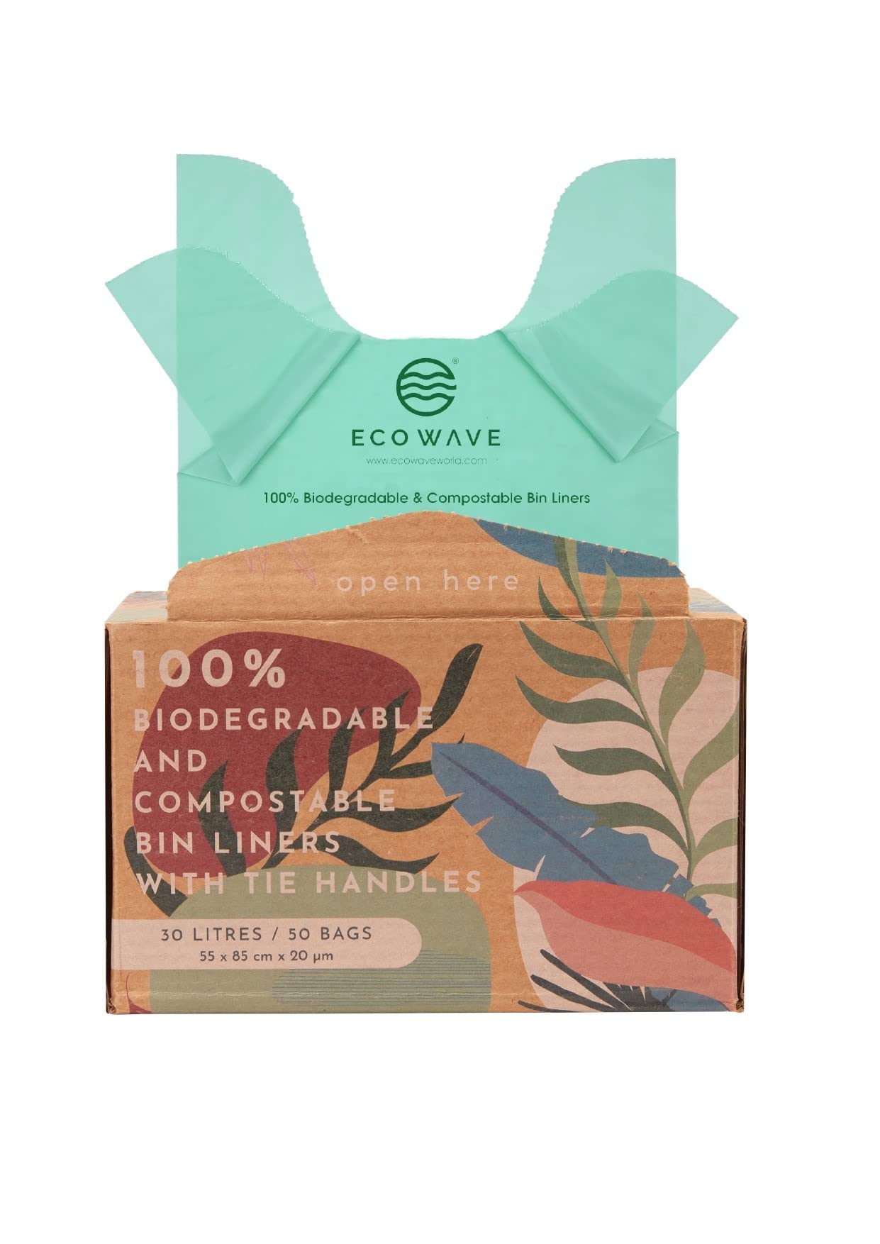 ECO WAVE Compostable Bin Liners, 30 Litres, 50 Bags, EN 13432 Certified