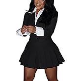 kaimimei Pleated Mini Skirt Sets Women 2 Piece Outfits Dressy Fall Cropped Blazer Skirt Suit Set Long Sleeve