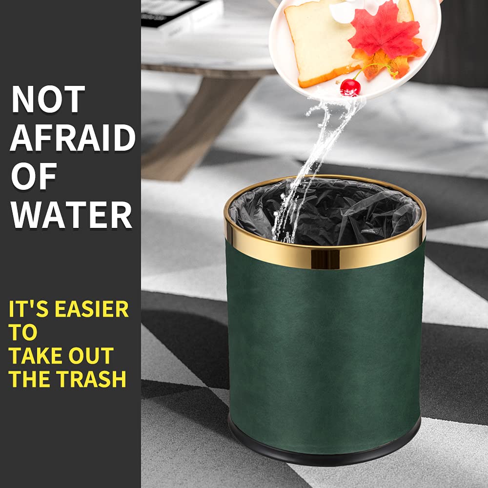 Luxury Metal Round Shape Trash Can with Faux Leather Home Office Wastebasket-Garbage Can Without Cover - Kitchen Waste Bins - Metal Inner and Outer Barrel Waste Paper Basket: Industrial & Scientific