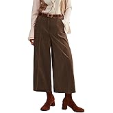 YEXPINE Women's High Waisted Wide Leg Corduroy Pants Loose Comfy Ankle Length Trousers Trendy Palazzo Pants with Pockets