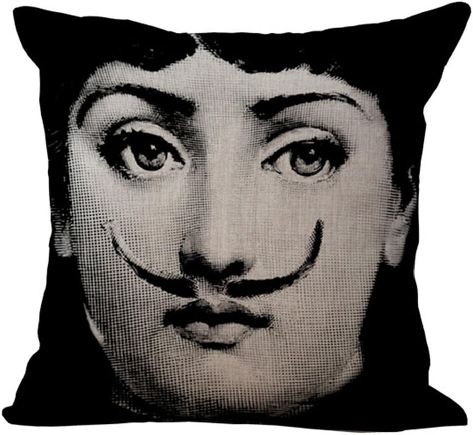 Rita Home Decor Fornasetti Creation Lina's Bouncing Exaggerated Face Throw Pillow Covers 18x18 Inch Cushion Cover Pillowcase with Zipper Cotton Linen Burlap Square Pillow Cover for Sofa Home Decor