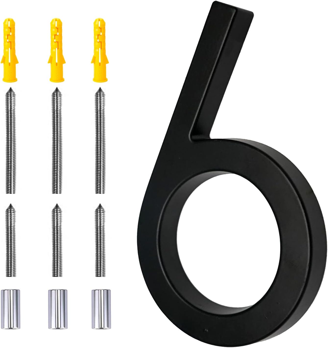 Address Signs - 6 Inch Modern House Numbers Floating House Street Home Address Number For House With Reflective Finish Black Floating Mount Or Flush Mount Zinc Alloy Black House Number For Outside 6 Inch Number 6