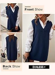 EVALESS Womens V Neck Sweater Vest Sleeveless Blue