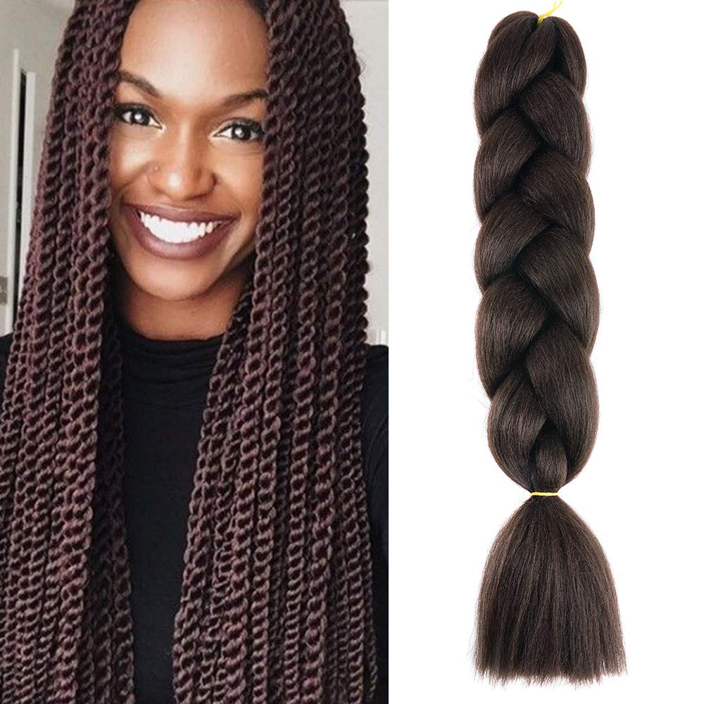24" Braiding Hair Extension Jumbo Braids Synthetic Crochet Hair Afro Box Braid Heat Resistent (Brown)