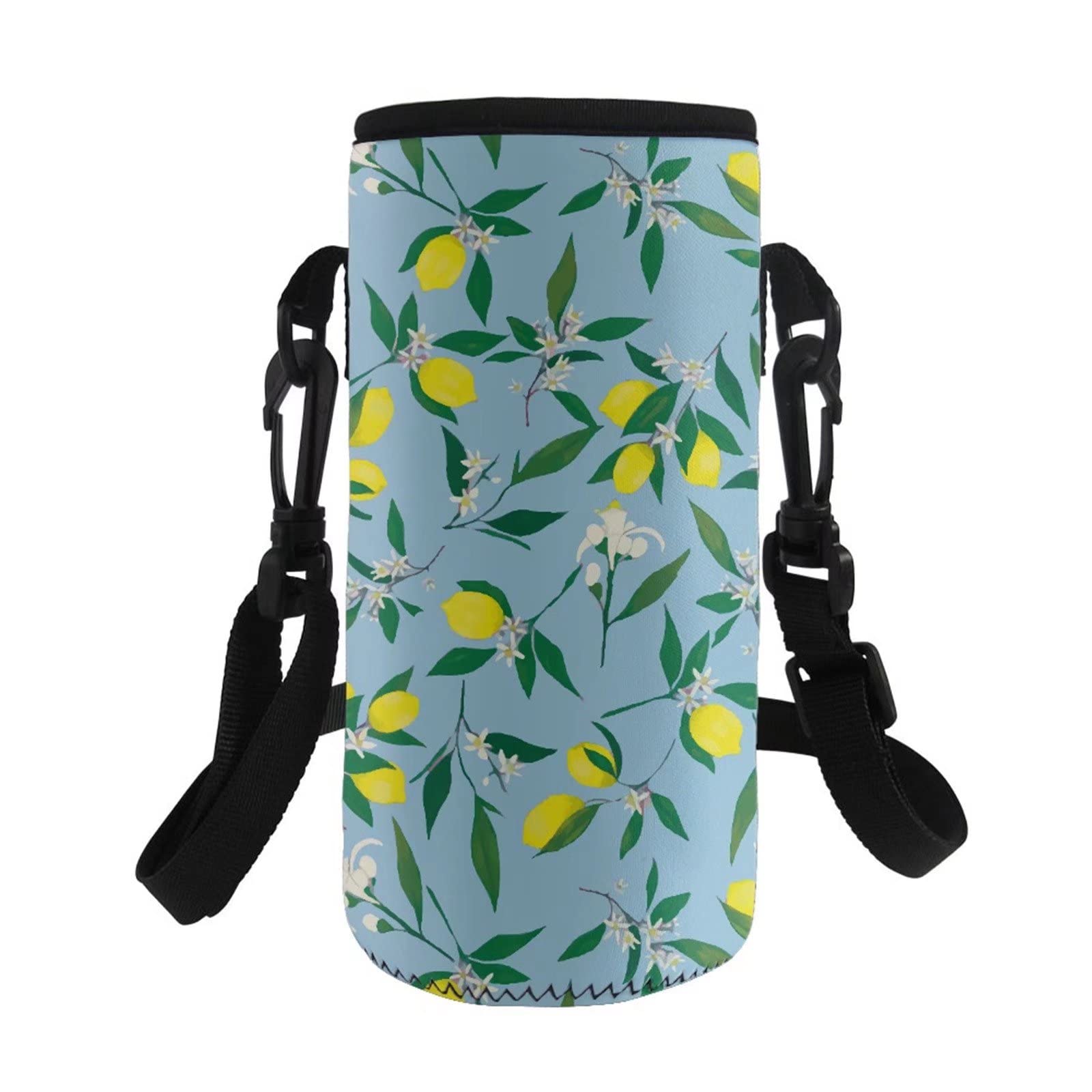 COEQINE Lemon Print Kids Adult Water Bottle Carrier Insulated Neoprene Water Bottle Holder Bag for Hiking Walking Outdoor Adjustable Shoulder Strap for Stainless Steel/Glass/Plastic Bottles