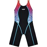 Cadocado Girls Athletic One Piece Swimsuit Splice Racer Back Swimwear Boyleg Competitive Bathing Suit
