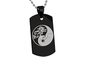 Tioneer Stainless Steel Bonsai Tree Yin Yang Symbol Dog Tag Pendant Necklace
