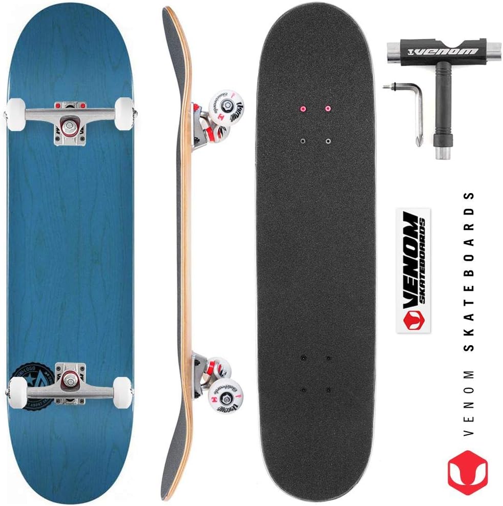 Mini Logo Chevron Stamp #112 Birch Dyed Blue x Venom Core Custom Complete Skateboard - 7.5"