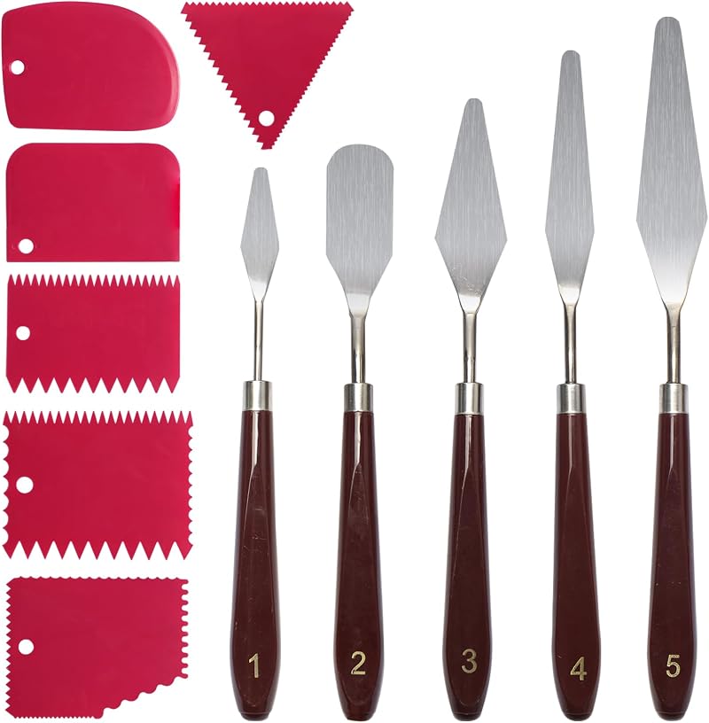 SZSMART 11Pcs Palette Knife Set with 6 Scrapers Painting Tools 5 Knives